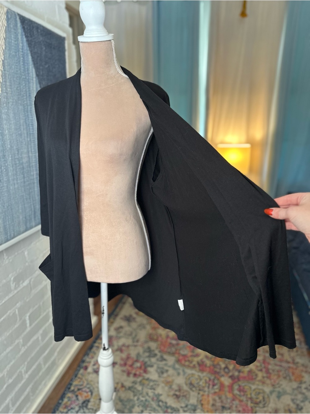 Shiali Black Knit Open Front ¾ Sleeve Cardigan - Picture 7 of 12